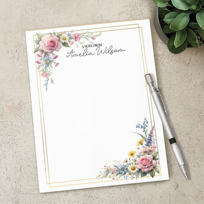 Personalized Notepad – Custom Name Notepad with Floral Design, Lined Sheets & Peel Away Pages