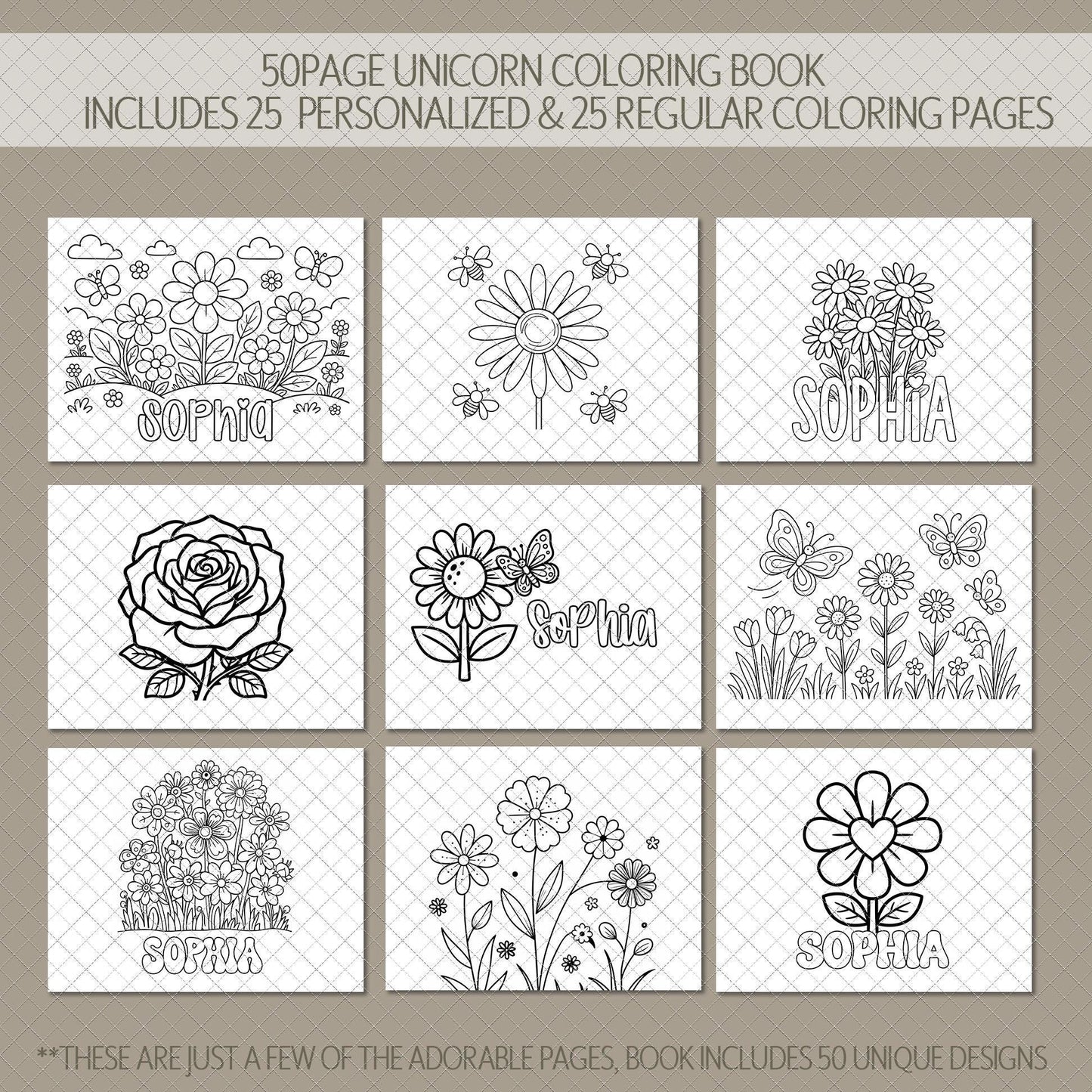 Personalized Flower Coloring Book - Custom Kids Spiral Bound Art Gift
