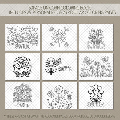 Personalized Flower Coloring Book - Custom Kids Spiral Bound Art Gift