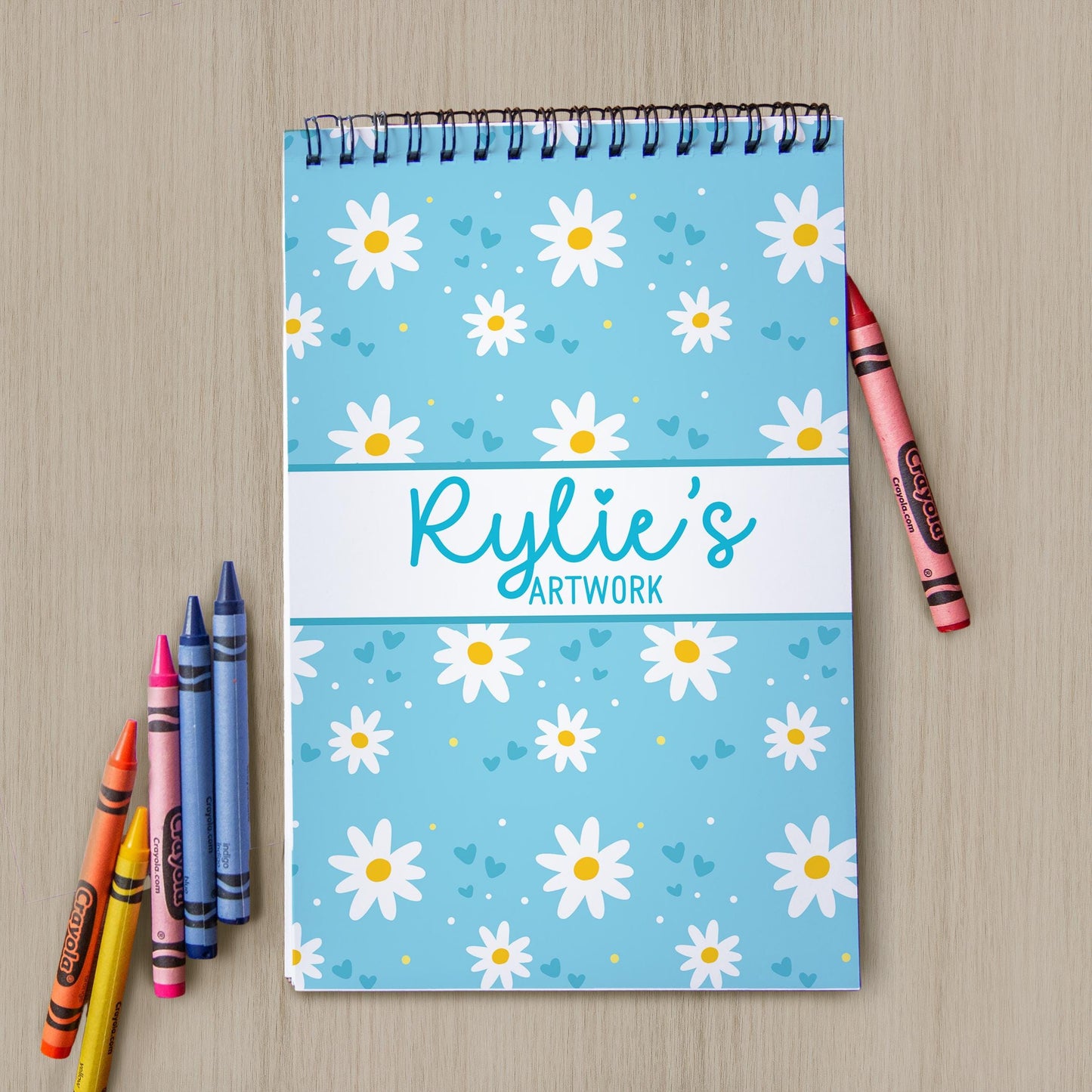 Girls Personalized Sketchbook - Custom Art Book with Blue Daisy Cover | Kids Drawing Pad