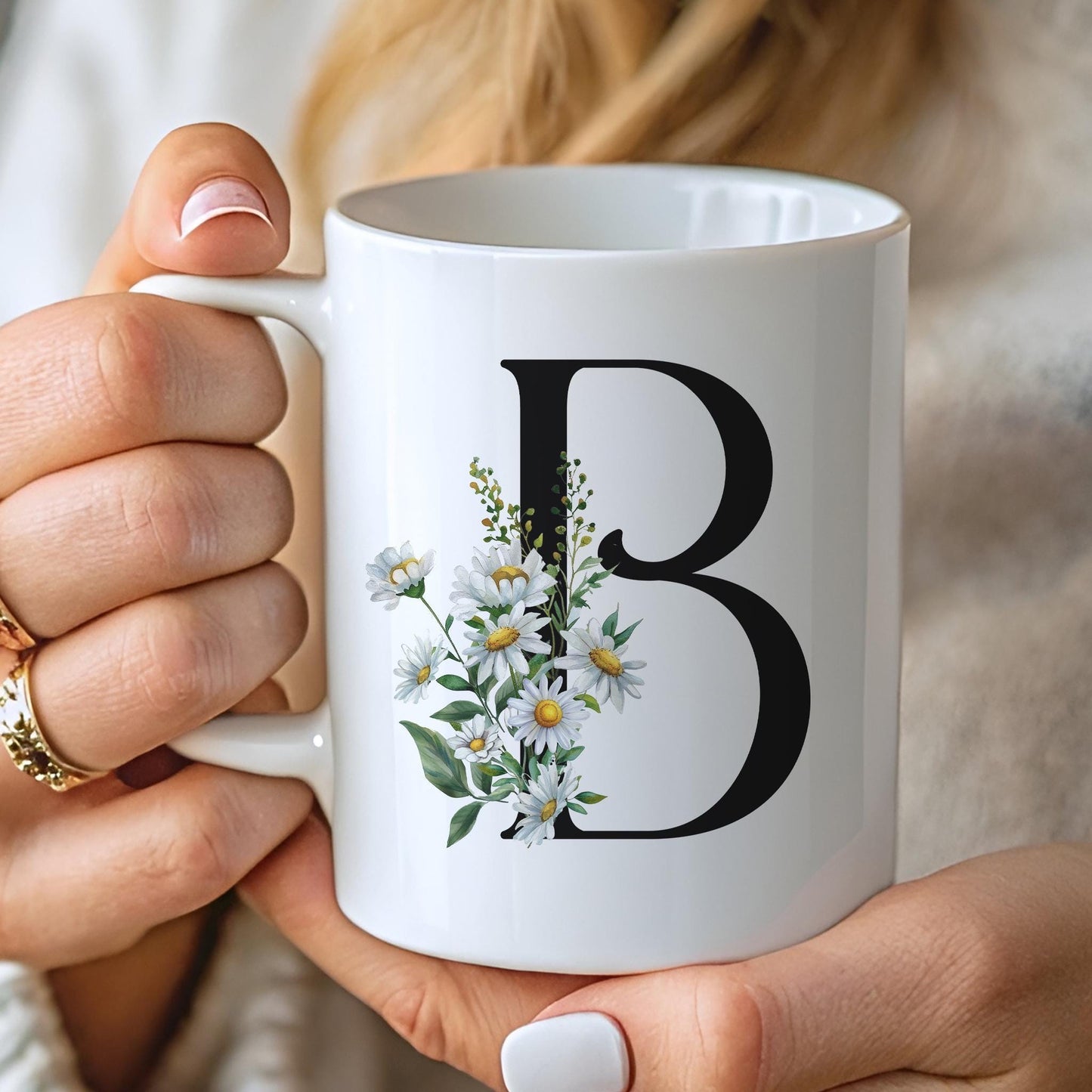 Custom Birth Flower Mug - Personalized Monogram Initial Coffee Cup | Birth Month Gift