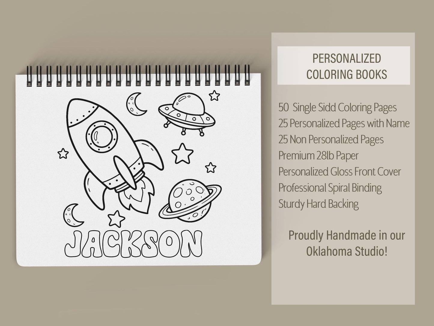 Personalized Astronaut Coloring Book - Custom Boys Space Rocket Spiral Bound Gift