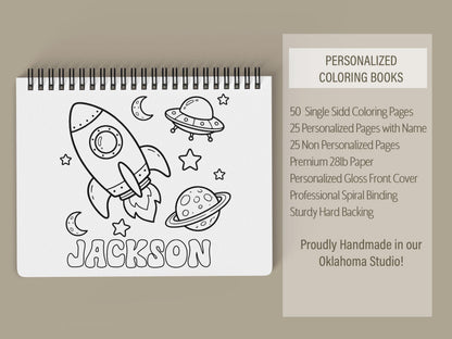 Personalized Astronaut Coloring Book - Custom Boys Space Rocket Spiral Bound Gift