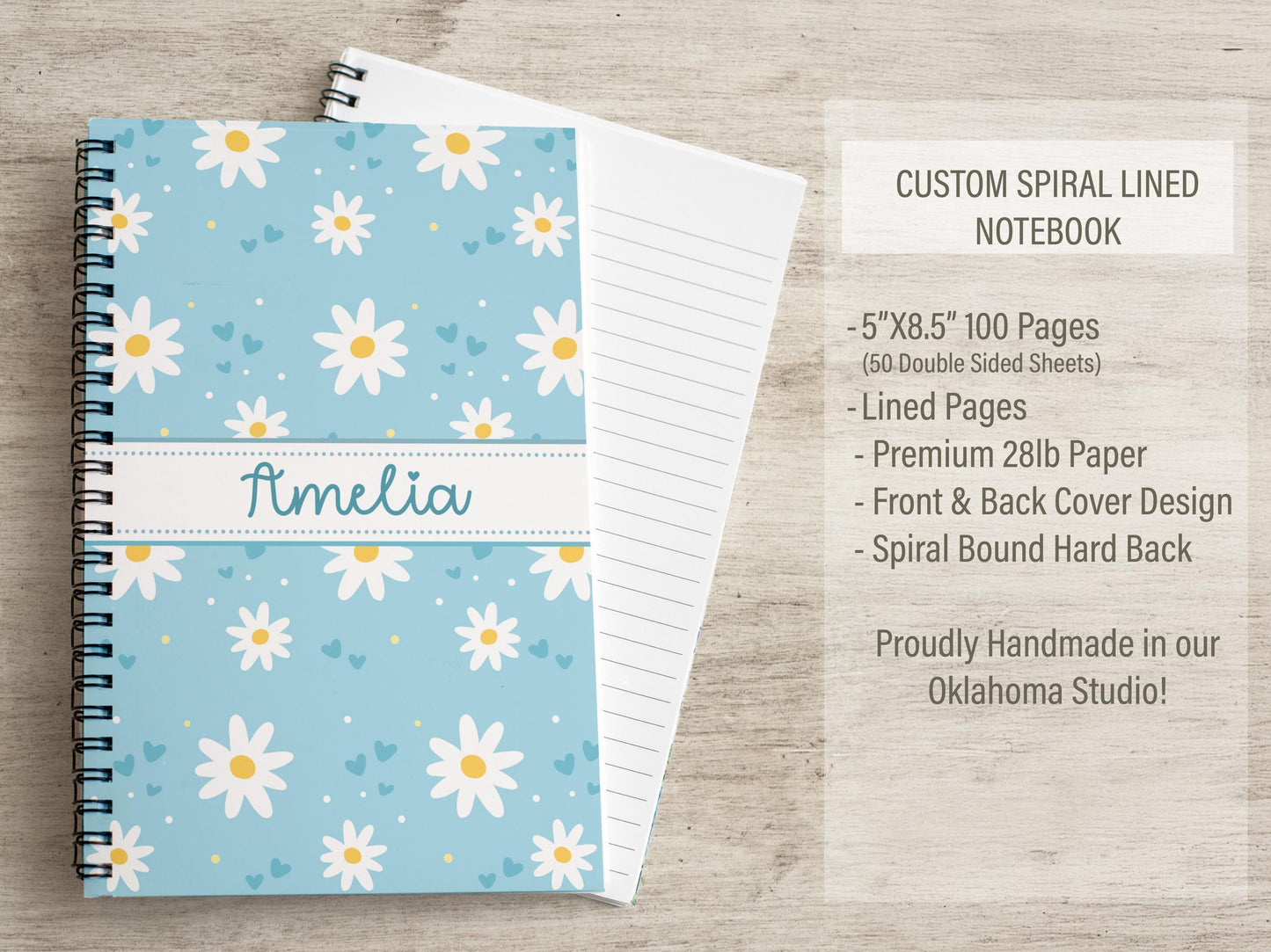 Personalized Stationery Set – Kids Writing Set With Blue Daisy Notebook & Notecard Envelopes