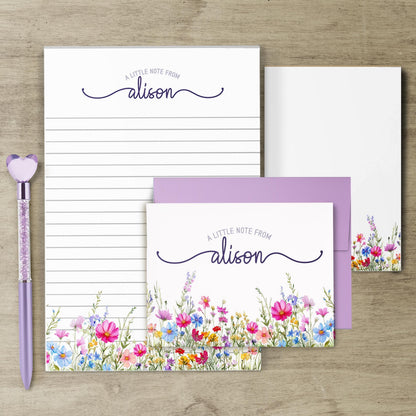 Personalized Stationery Set - Wildflower Letter Writing Set With Envelopes & Notecards
