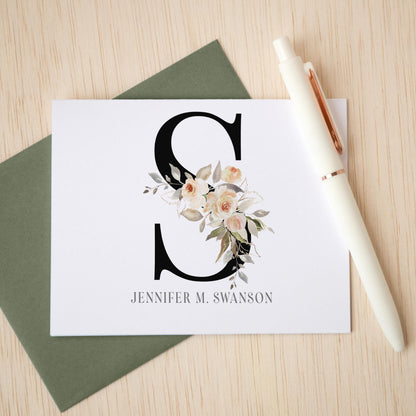 Personalized Monogram Note Cards - Custom Flower Notecards & Folded Thank You Cards Set