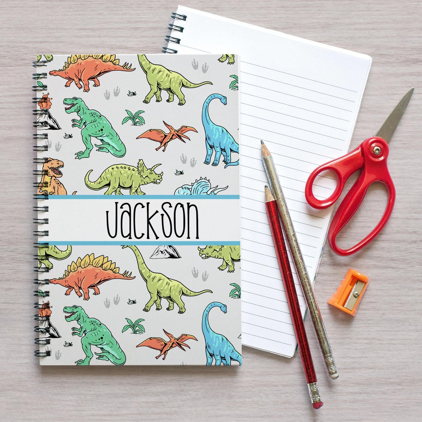 Custom Dinosaur Notebook - Personalized Kids Writing Journal With Spiral Bound Cover