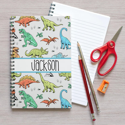 Custom Dinosaur Notebook - Personalized Kids Writing Journal With Spiral Bound Cover