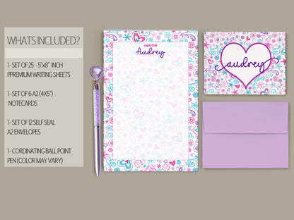 Personalized Stationery Set - Premium Letter Writing Sets with Glitter Ballpoint Pen & Notepad