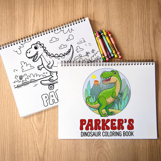 Personalized Dinosaur Coloring Book - Custom Kids Art Activity Book With Name & Party Favors