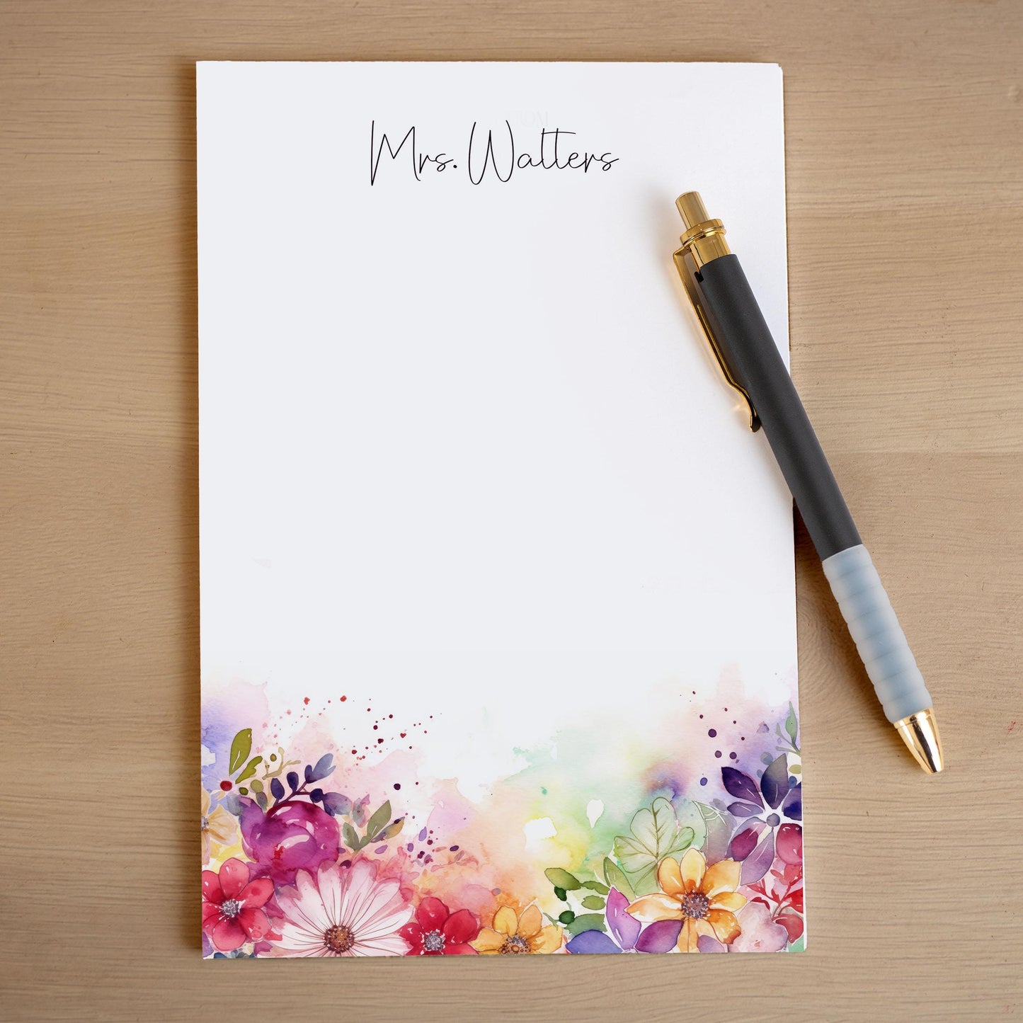Personalized Flower Notepad - Custom Name Notepads With Rainbow Floral Garden Design