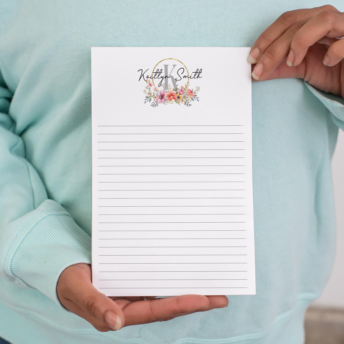 Personalized Notepad - Custom Name Notepad With Wildflower Garden Notes | Pretty Stationery Pad