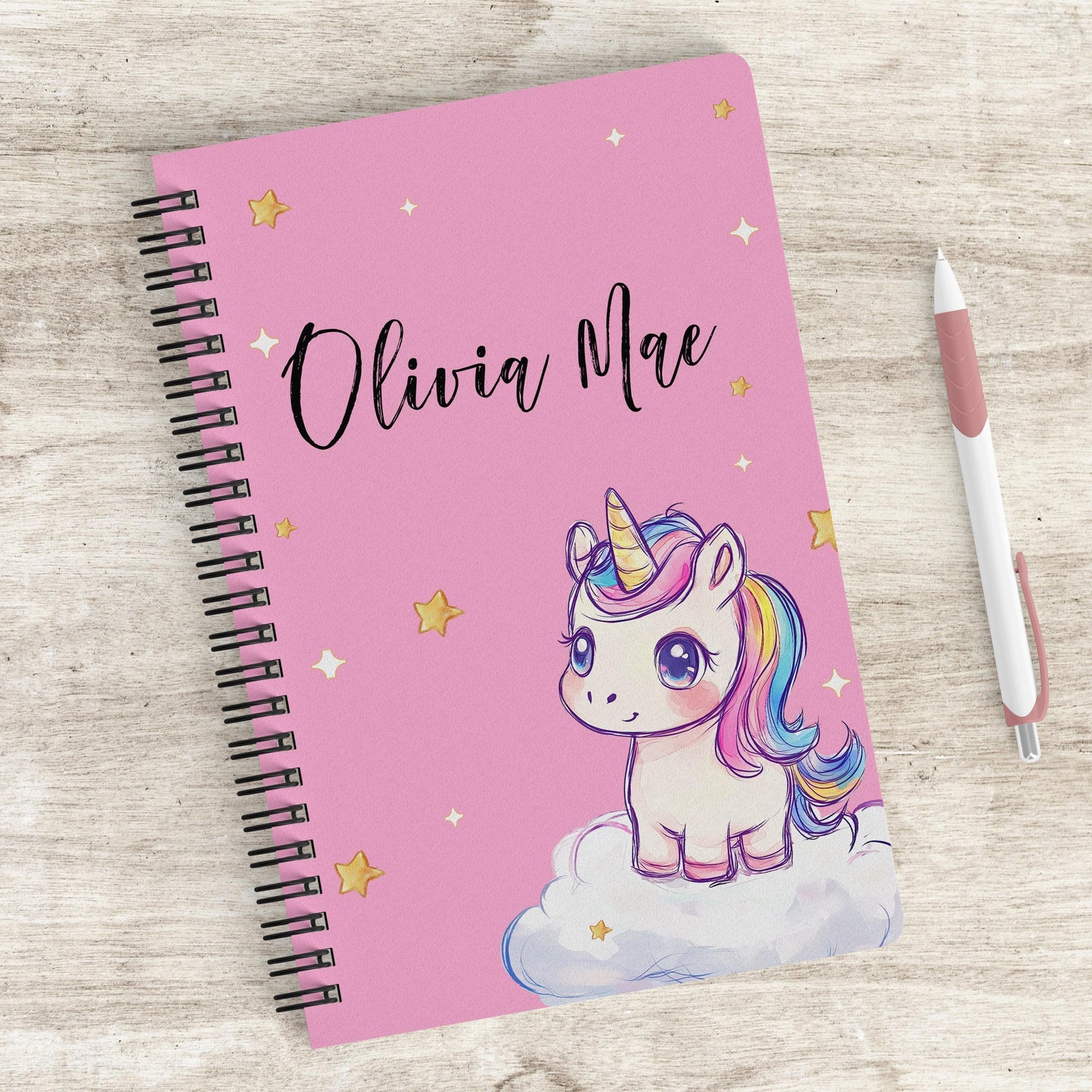Custom Unicorn Notebook - Personalized Pink Kids Journal With Lined Pages