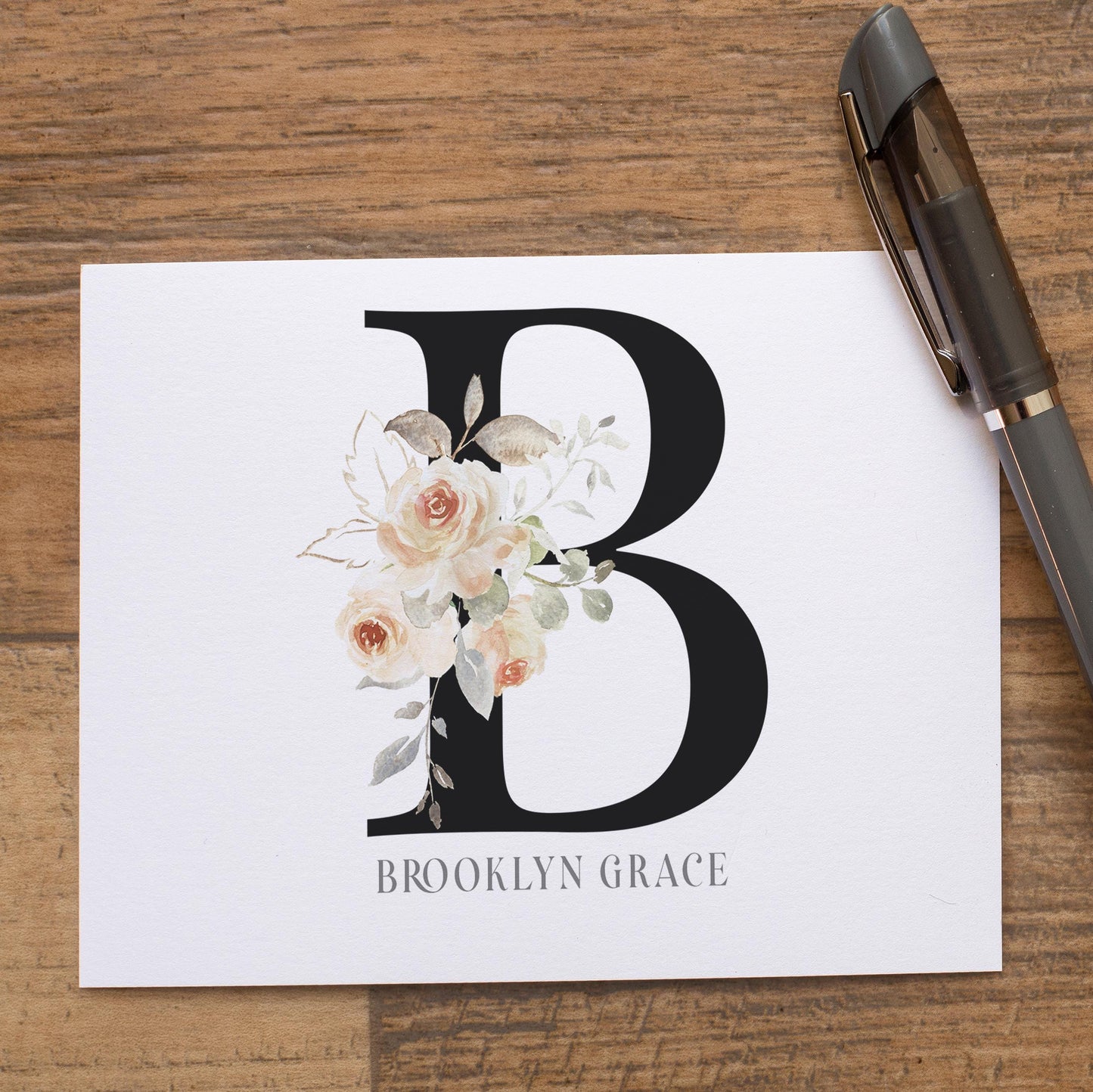 Personalized Monogram Note Cards - Custom Flower Notecards & Folded Thank You Cards Set