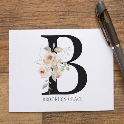 Personalized Monogram Note Cards - Custom Flower Notecards & Folded Thank You Cards Set