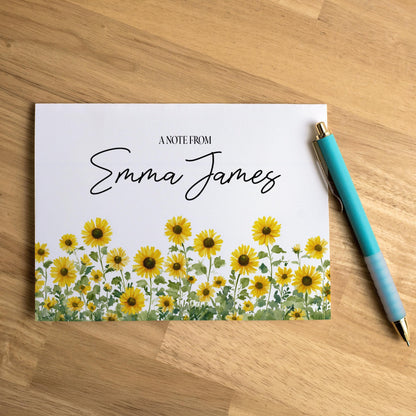 Personalized Note Cards - Sunflower Floral Thank You Cards Set with Custom Envelopes