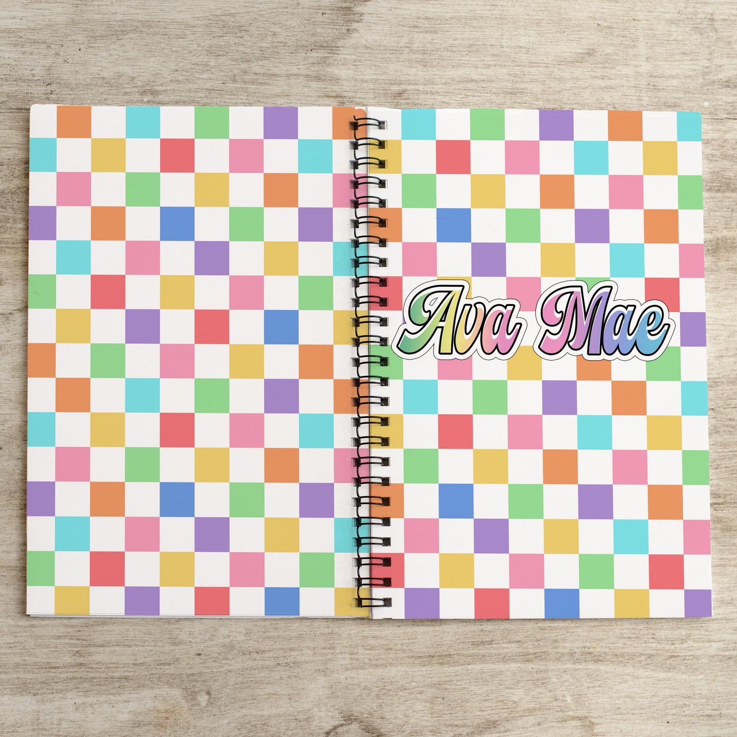 Custom Spiral Notebook - Personalized Rainbow Checkered Journal for Kids & Teachers