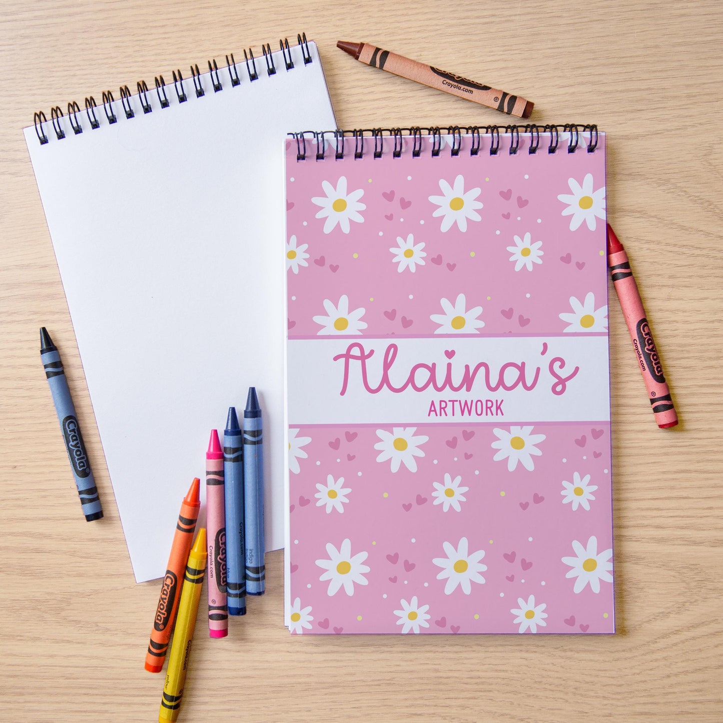 Girls Personalized Sketchbook - Custom Name Pink Daisy Drawing Pad with Heavyweight Paper