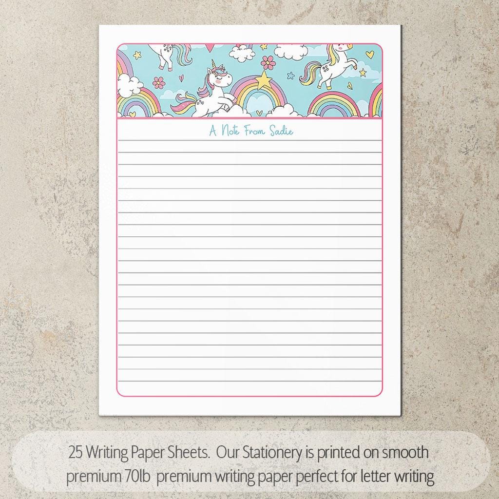 Personalized Stationery Set - Kids Letter Writing Kit with Unicorn Notebook & Notecards