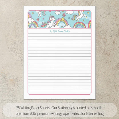 Personalized Stationery Set - Kids Letter Writing Kit with Unicorn Notebook & Notecards