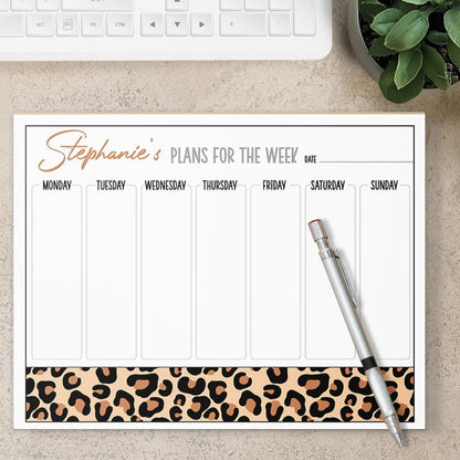 Weekly Planner Notepad - Personalized Leopard Print Planner with Custom Name, Teacher Gift Idea