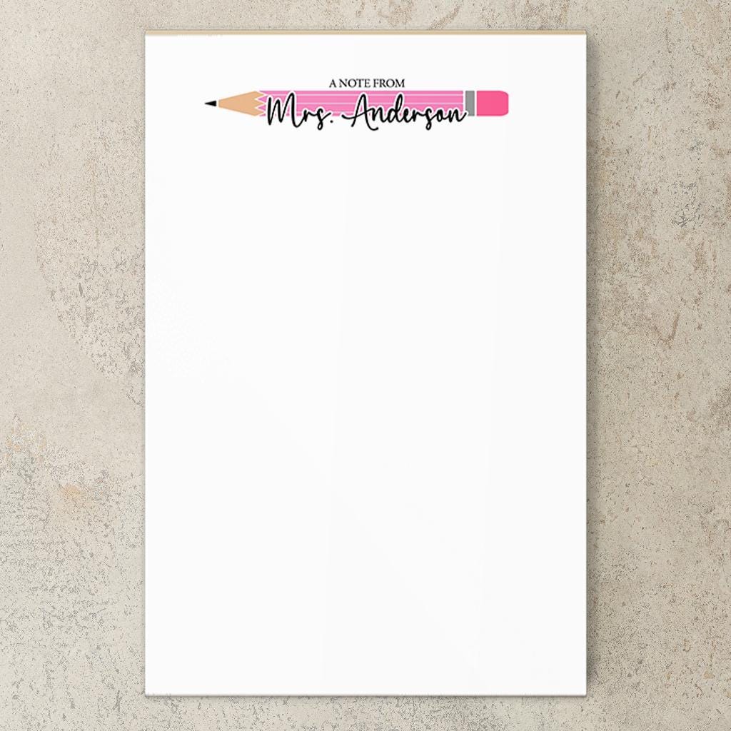 Personalized Teacher Notepad - Colorful Teacher Stationery, Custom Name Classroom Notepads Gift
