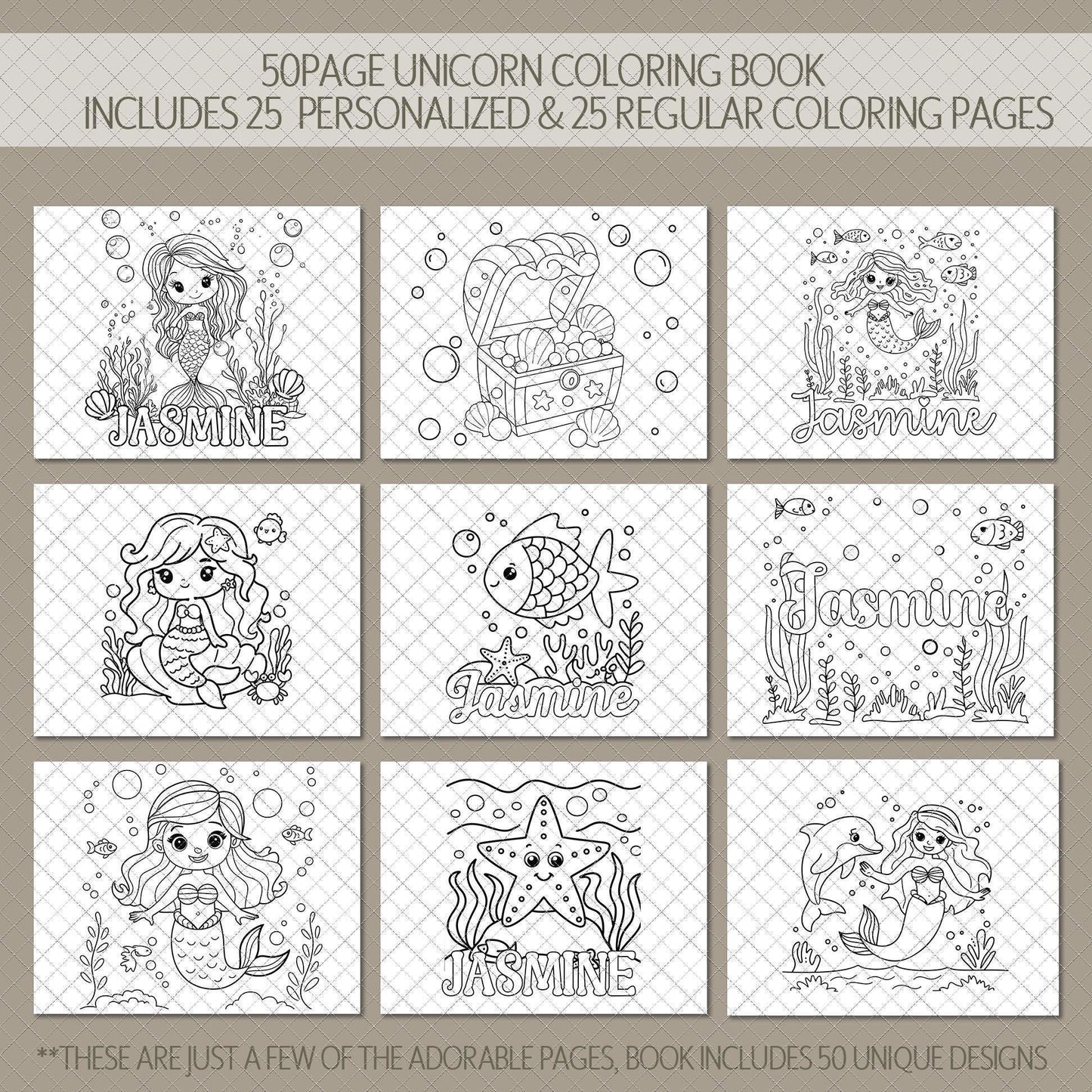 Personalized Mermaid Coloring Book – Custom Kids Coloring Books With Name & Ocean Art