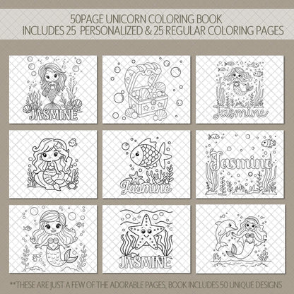 Personalized Mermaid Coloring Book – Custom Kids Coloring Books With Name & Ocean Art