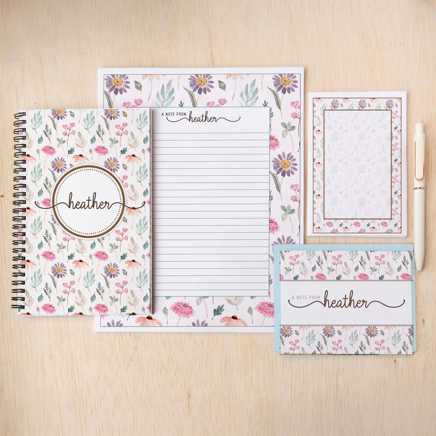 Personalized Stationery Set – Custom Notepad Set with Floral Writing Paper & Envelopes