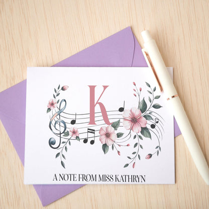 Personalized Music Notecards – Floral Music Notes Cards | Teacher Appreciation Gifts