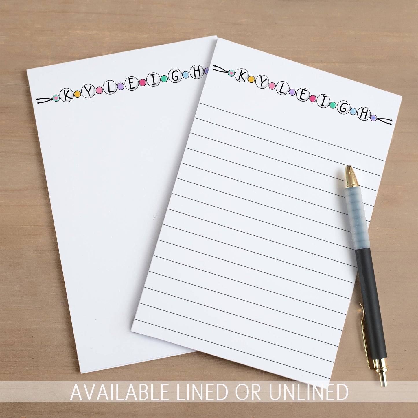 Personalized Girls Notepad – Custom Name Notepad with Kandi Bracelet Style for Back to School Gifts
