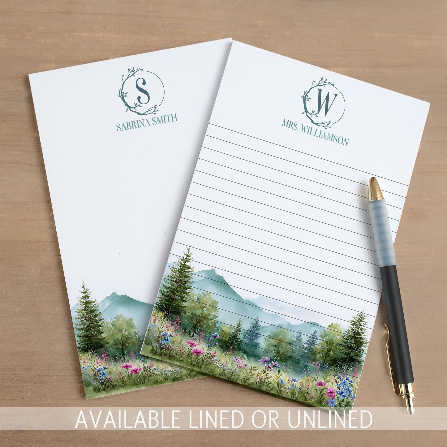 Personalized Monogram Notepad – Custom Forest Wildflower Stationery with Initial