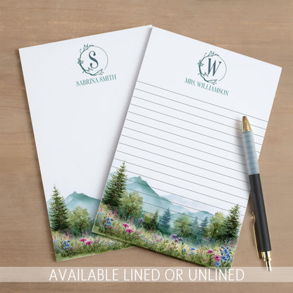Personalized Monogram Notepad – Custom Forest Wildflower Stationery with Initial