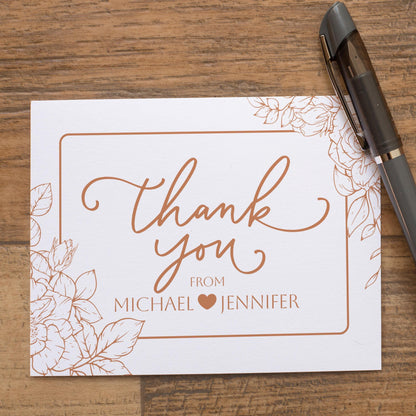 Personalized Wedding Thank You Cards – Floral Folded Cards with Matching Envelopes