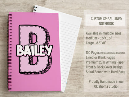 Custom Kids Notebook - Personalized Name Spiral Bound Notebook for Students & Teachers