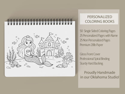 Personalized Girls Coloring Book, Princess Unicorn, 50Pg, 11x8.5