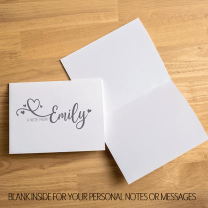 Personalized Note Cards - Custom Stationery Set with Heart Folded Thank You Cards & Envelopes