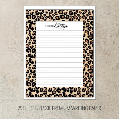 Personalized Stationery Set - Leopard Print Writing Paper & Notecards Gift