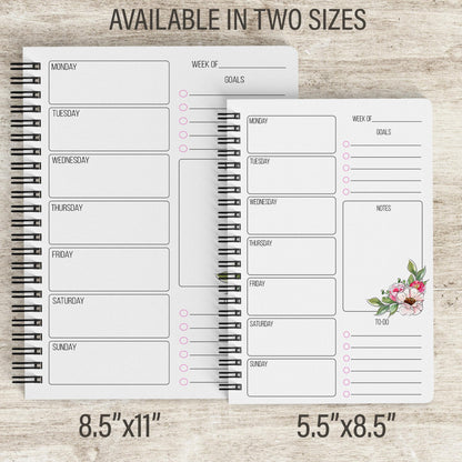 Personalized Weekly Planner | Boho Floral Spiral Bound Notebook With Name & Gift