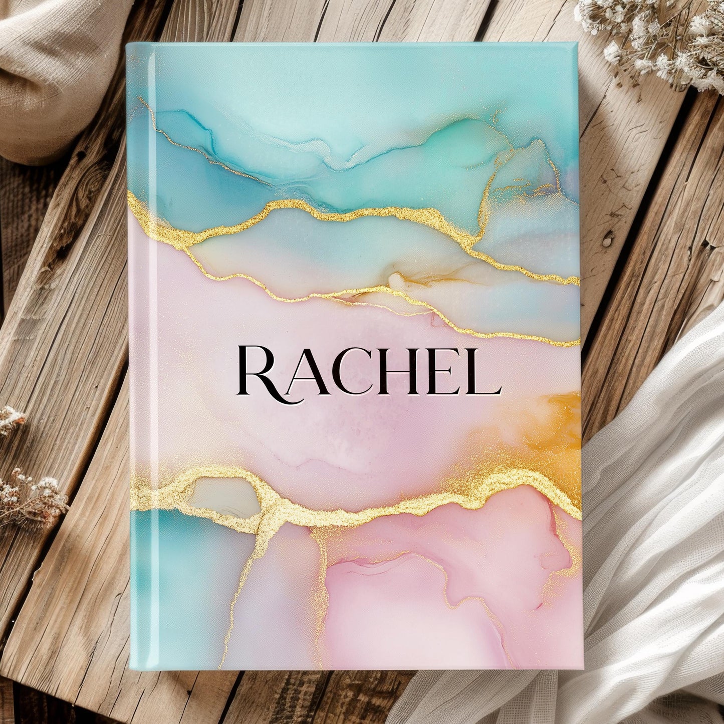 Custom Hardcover Journal - Personalized Notebook, Marbled Ink, Gift for Her