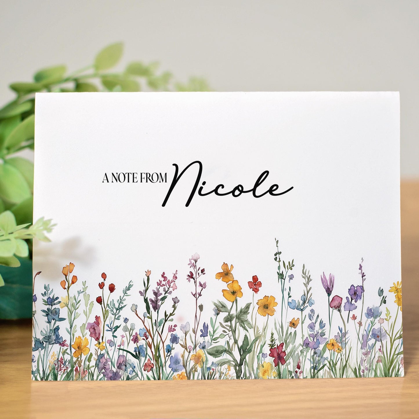 Personalized Note Cards - Wildflower Note Cards Set with Custom Name & Matching Envelope Colors