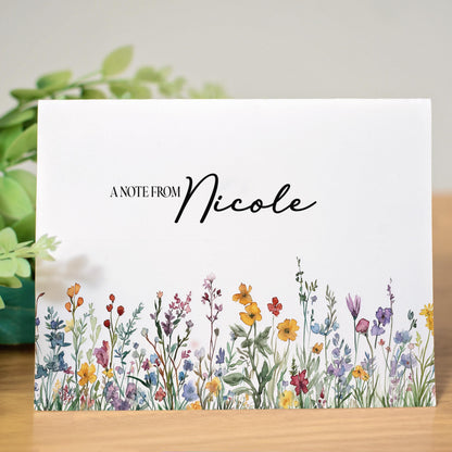 Personalized Note Cards - Wildflower Note Cards Set with Custom Name & Matching Envelope Colors