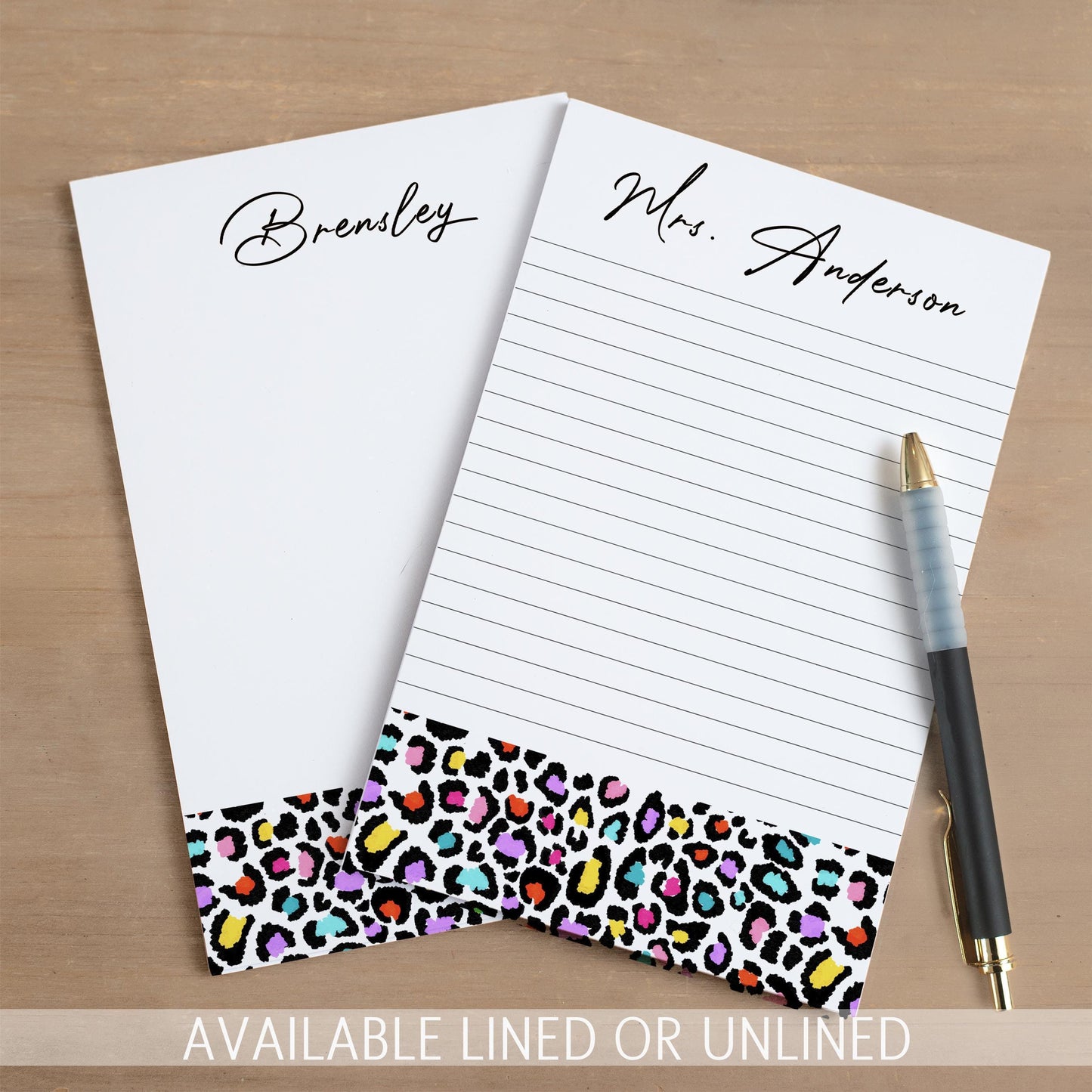 Personalized Notepad - Custom Name Notepad with Leopard Print Stationery | Rainbow Aesthetic Note Pad