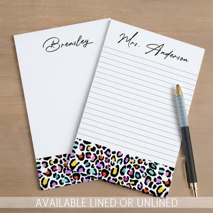 Personalized Notepad - Custom Name Notepad with Leopard Print Stationery | Rainbow Aesthetic Note Pad