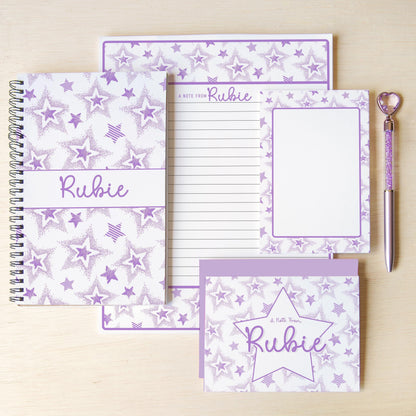 Personalized Stationery Set - Girls Star Letter Writing Set with Notebook and Pen