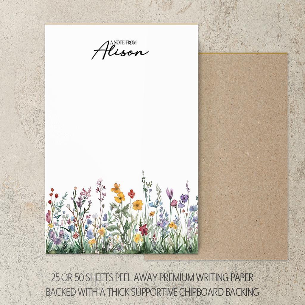 Personalized Notepad - Custom Name Wildflower Note Pad | Garden Flower Notes & Office Desk Accessory