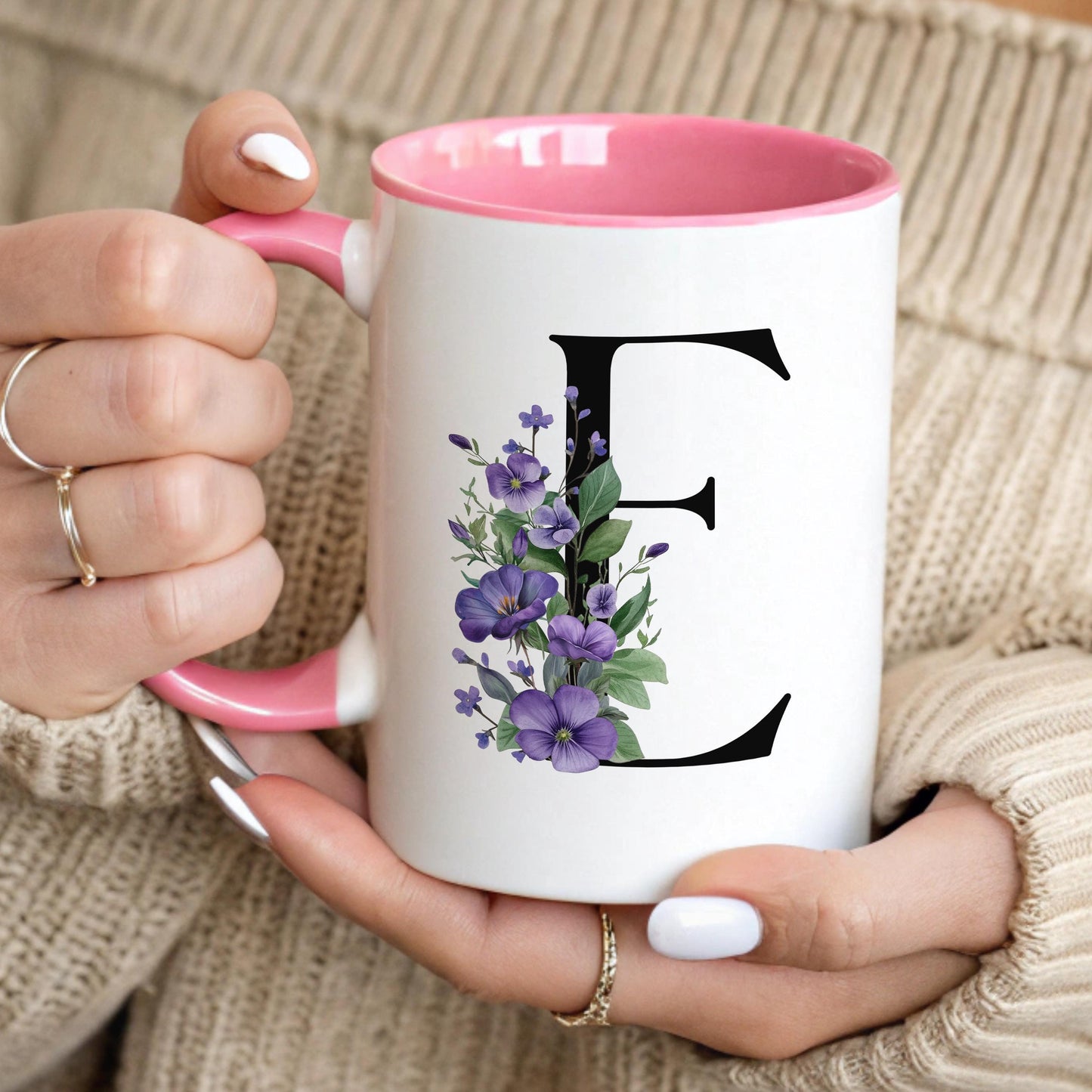 Custom Birth Flower Mug - Personalized Monogram Initial Coffee Cup | Birth Month Gift