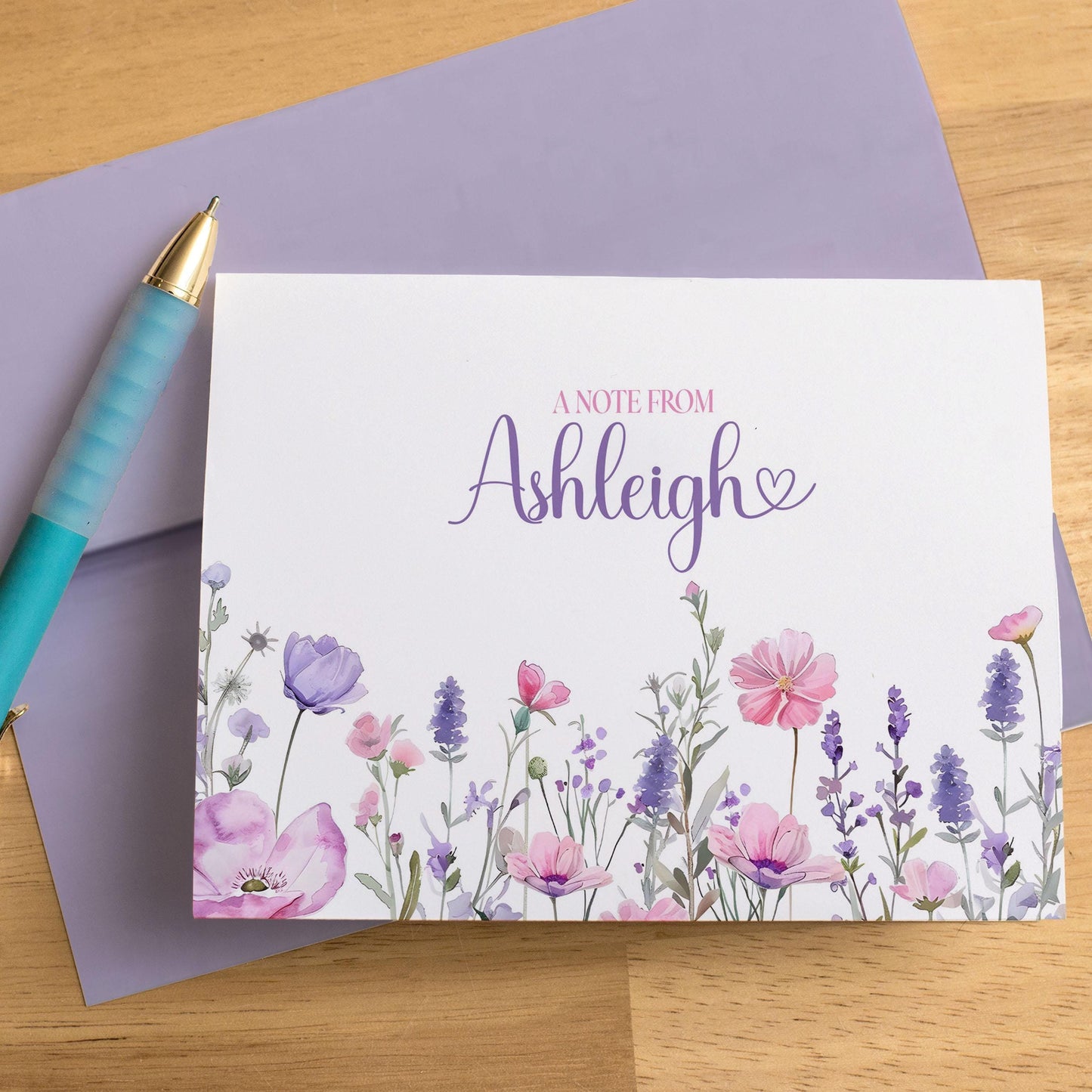 Personalized Note Cards - Custom Name Cards Wildflower Stationery Set with Envelopes