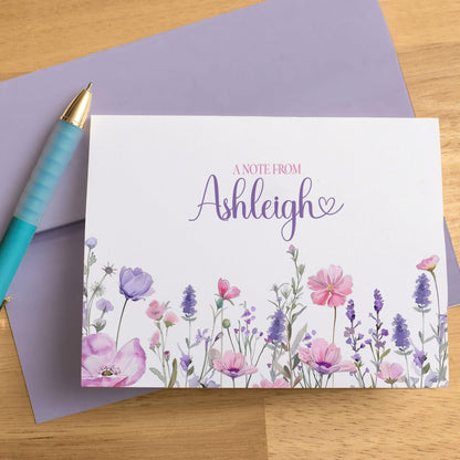 Personalized Note Cards - Custom Name Cards Wildflower Stationery Set with Envelopes