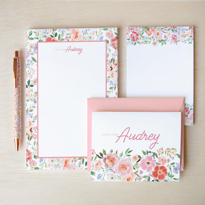 Personalized Stationery Set | Custom Wildflower Writing Paper Envelopes with Feminine Notecards